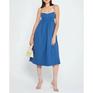 O.P.T. Havana Linen Blend Midi Dress M Blue‎ Spaghetti Strap Cutout Back Boho